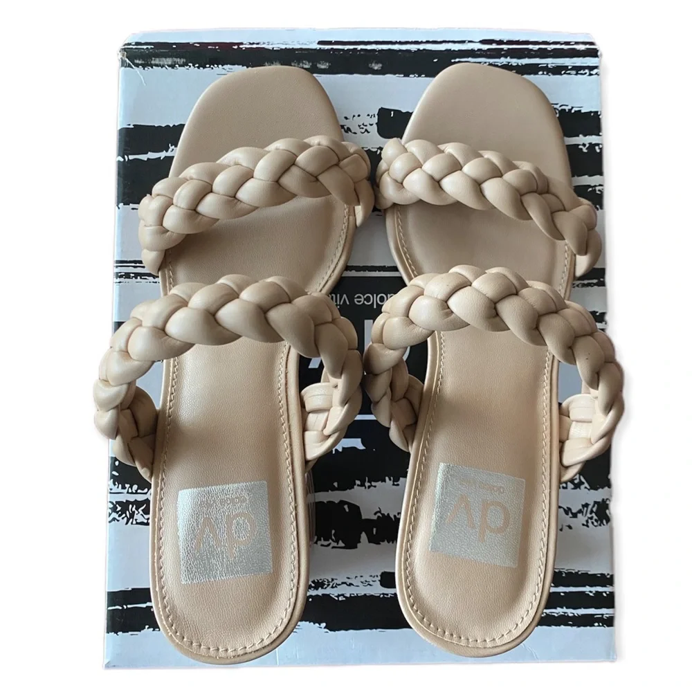 NWT NEW DV Dolce Vita Tessa Chunky Braided Heel Sandal Cream Tan NIB block - Picture 5 of 6